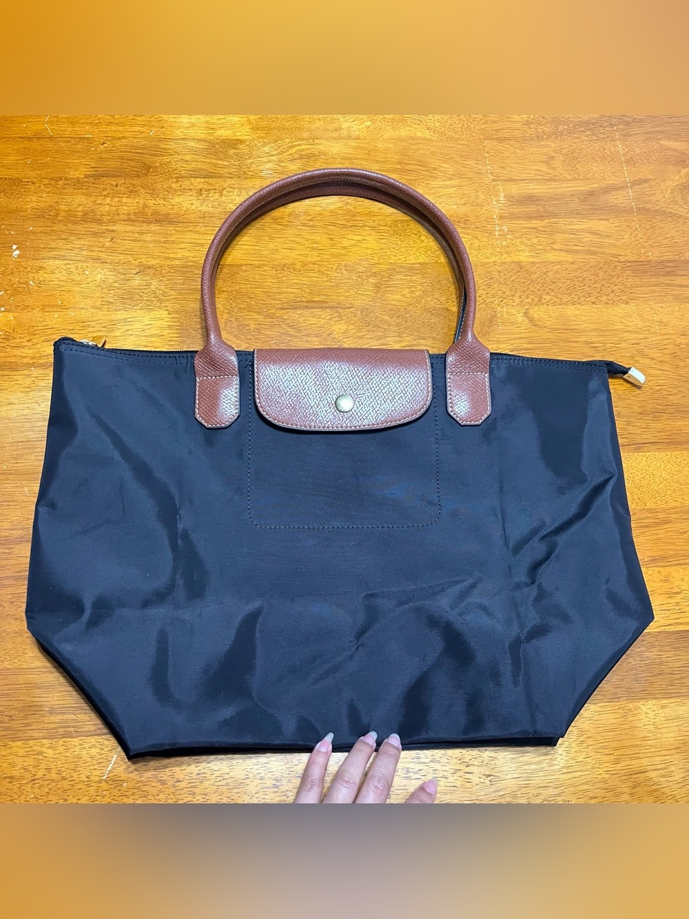 NWOT❗️Black Nylon Tote Bag with Brown faux Leather Handles